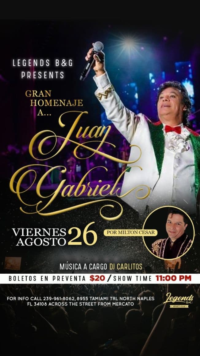 Event - Gran Homenaje a Juan Gabriel - Naples, Florida - August 26, 2022 | concert tickets