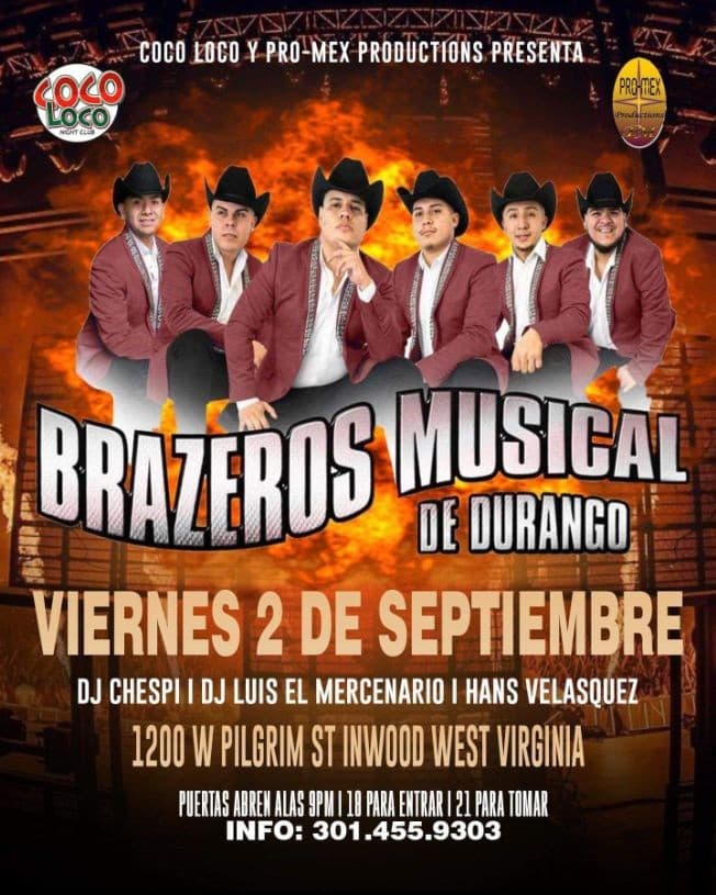 Event - BRAZEROS MUSICAL DE DURANGO EN CONCIERTO ! INWOOD WEST VIRGINIA - Inwood, West Virginia - September 2, 2022 | concert tickets