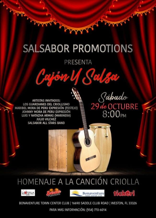 Event - CAJON Y SALSA EN WESTON FL.  ( CUPO LIMITADO ) - Weston, Florida - October 29, 2022 | concert tickets