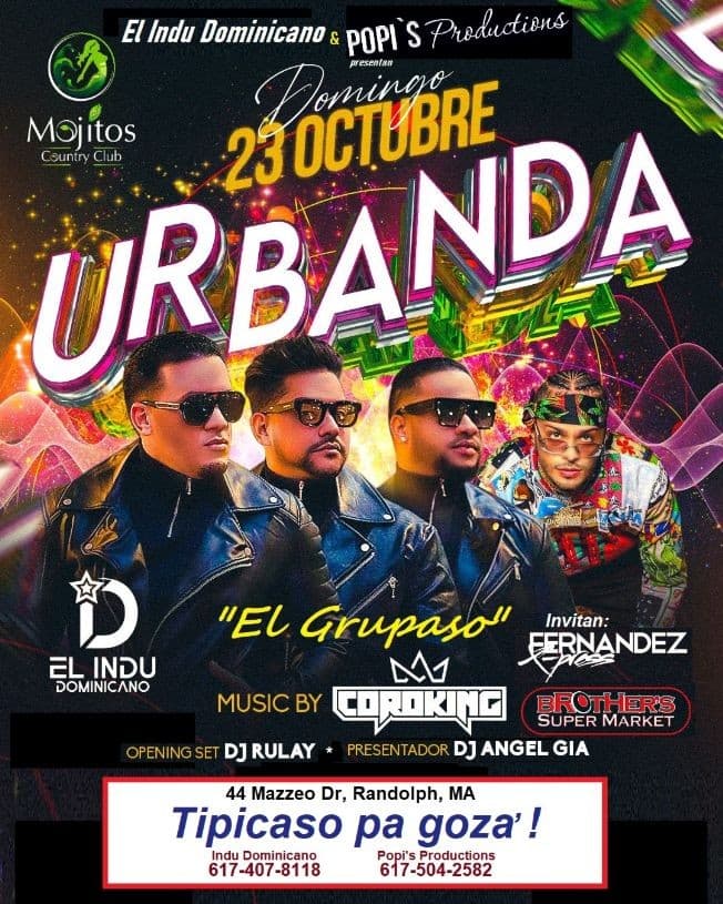 Event - URBANDA Domingo 23 de Octubre en  MOJITOS Randolph, Masachusetts - Randolph, Massachusetts - October 23, 2022 | concert tickets