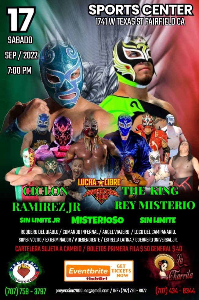 Event - lucha libre mexicana - fairfield, California - September 17, 2022 | concert tickets