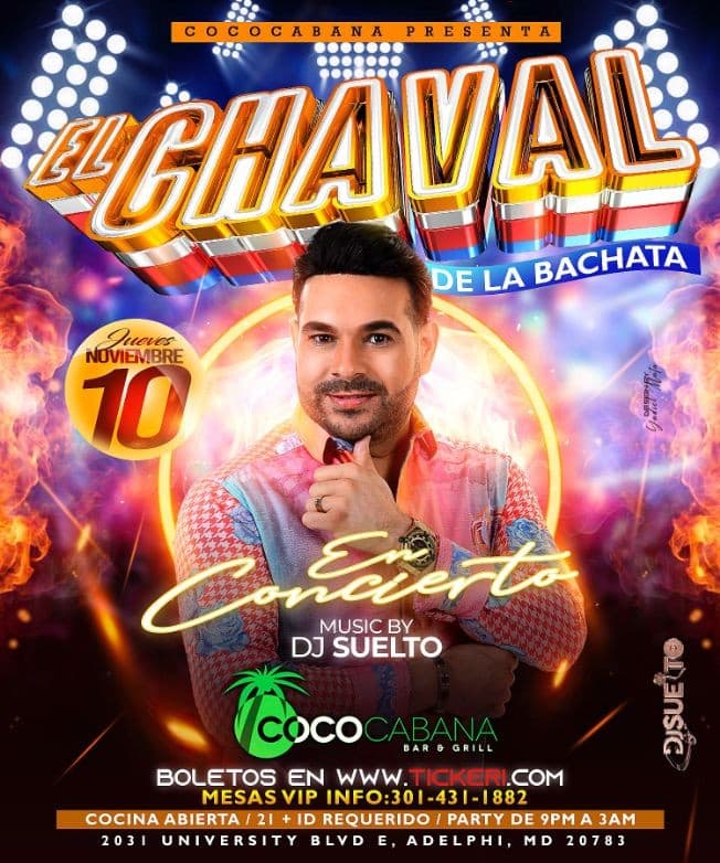 Event - EL CHAVAL DE LA BACHATA EN CONCIERTO- ADELPHI MARYLAND - Adelphi, Maryland - November 10, 2022 | concert tickets