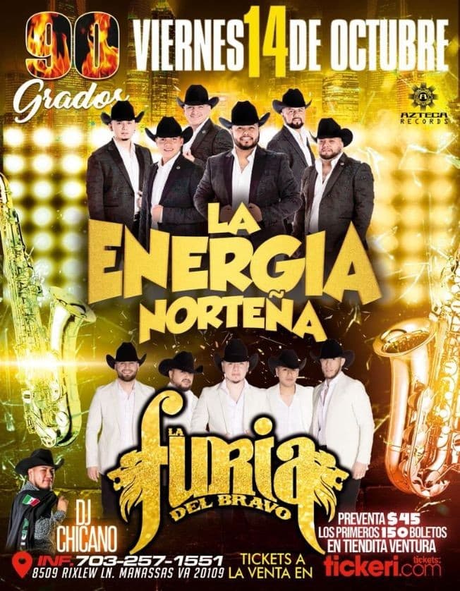 Event - LA ENERGIA NORTEÑA , LA FURIA DEL BRAVO EN CONCIERTO ! MANASSAS VIRGINIA - Manassas, Virginia - October 14, 2022 | concert tickets