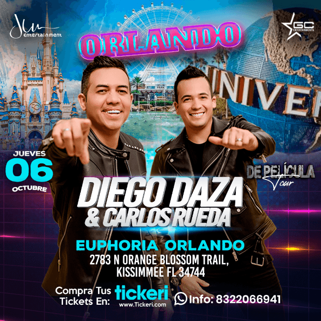 Event - DIEGO DAZA & CARLOS RUEDA  EN CONCIERTO ! KISSIMMEE - Kissimmee, Florida - October 6, 2022 | concert tickets