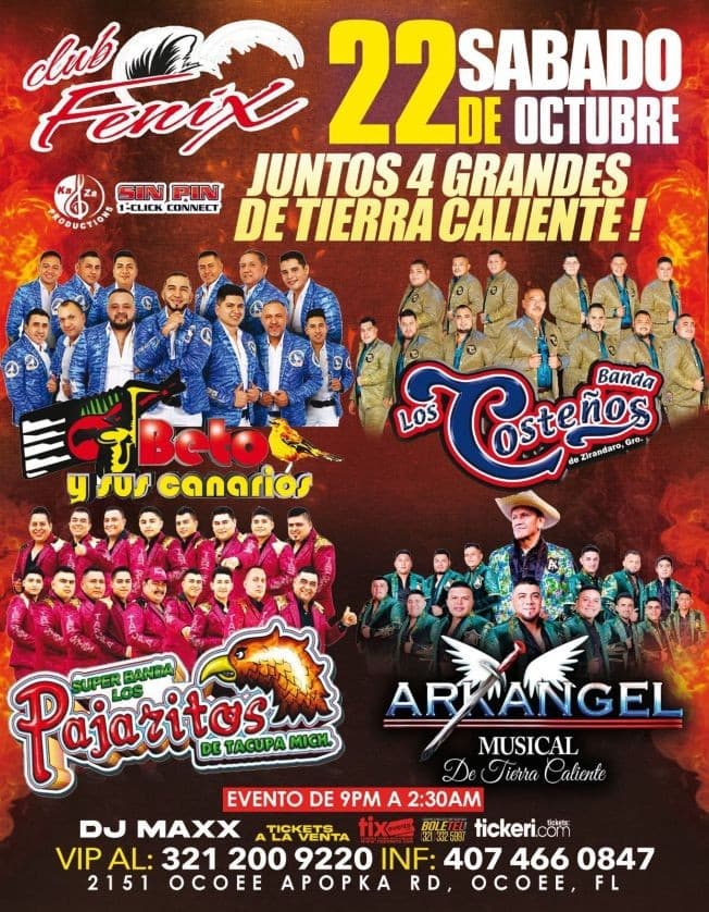 Event - BETO Y SUS CANARIOS , BANDA LOS PAJARITOS DE TACUPA MICH.  BANDA LOS COSTEÑOS DE ZIRANDARO EN VIVO ! OCOEE FLORIDA - Ocoee, Florida - October 22, 2022 | concert tickets