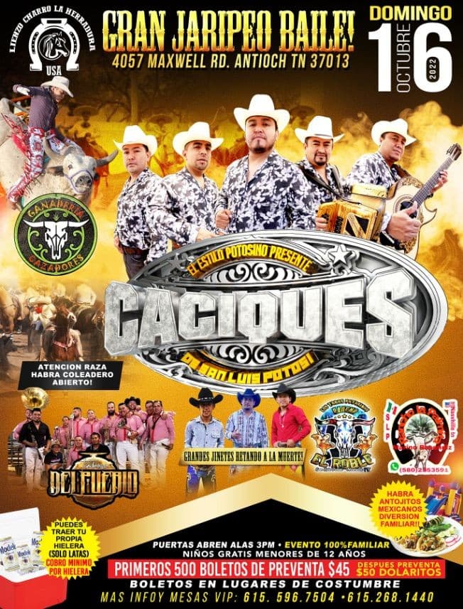 Event - COLEADERO JARIPEO BAILE - CACIQUES DE SAN LUIS - NASHVILLE TN - Nashville, Tennessee - October 16, 2022 | concert tickets