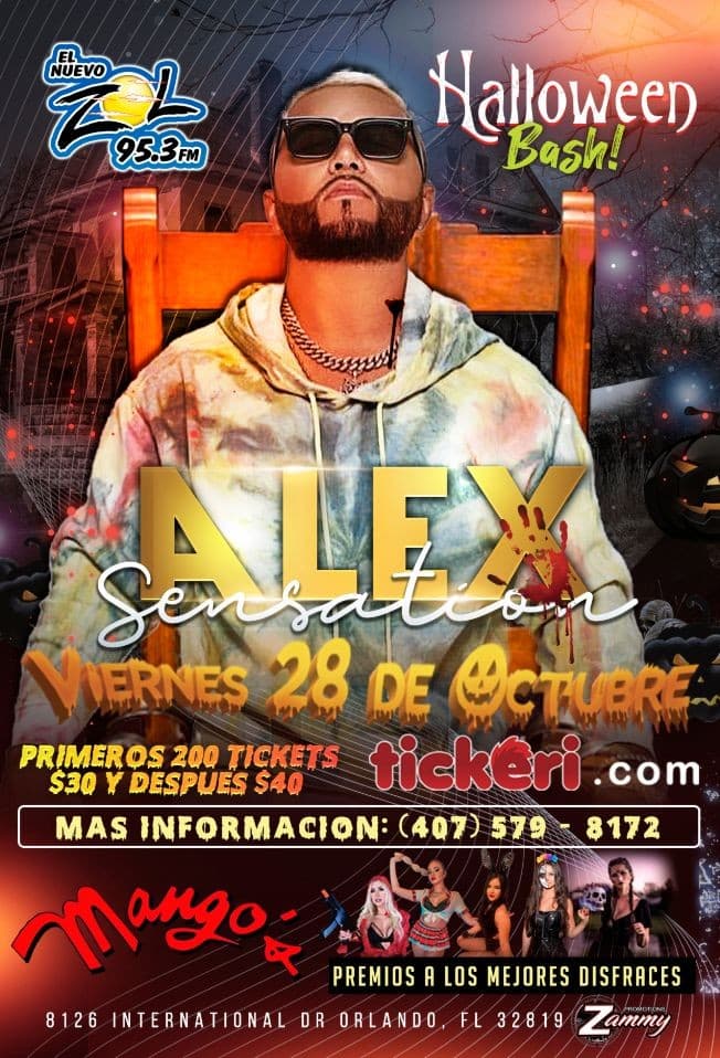 Event - ALEX SENSATION Halloween Bash at Mango's Tropical Cafe, Orlando FL  (NOW! TICKETS & TABLE AVAILABLE AT DOOR) - Orlando, Florida - October 28, 2022 | concert tickets