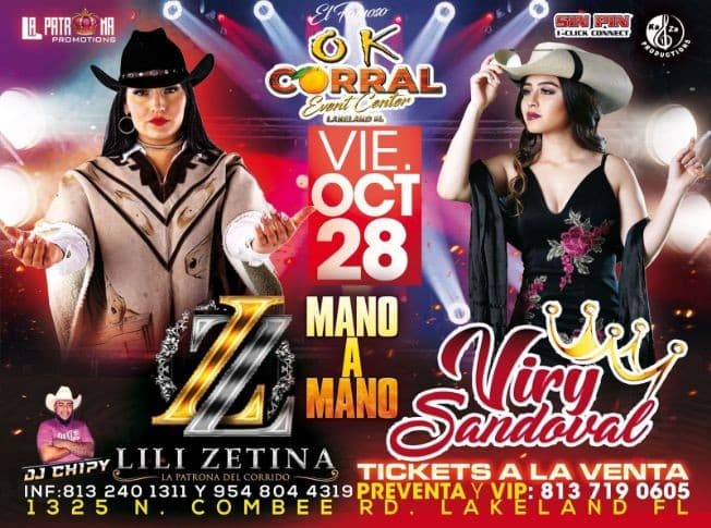 Event - LILI ZETINA , VIRY SANDOVAL MANO A MANO EN VIVO ! LAKELAND FLORIDA - Lakeland, Florida - October 28, 2022 | concert tickets