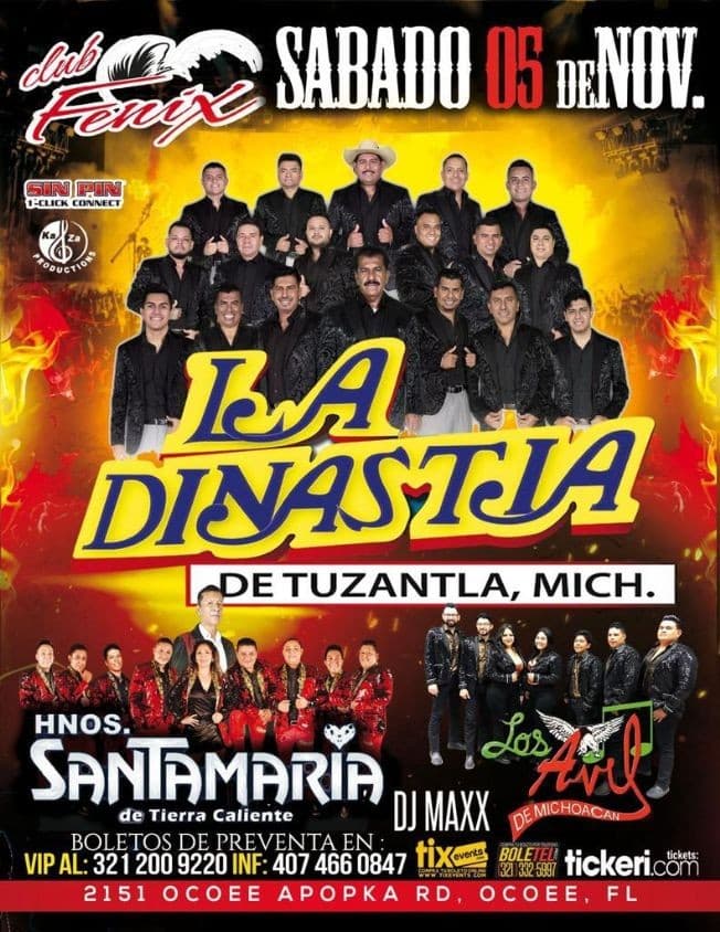 Event - LA DINASTIA DE TUZANTLA MICH , HERMANOS SANTA MARIA DE TIERRA CALIENTE EN VIVO ! OCOEE FLORIDA - Ocoee, Florida - November 5, 2022 | concert tickets