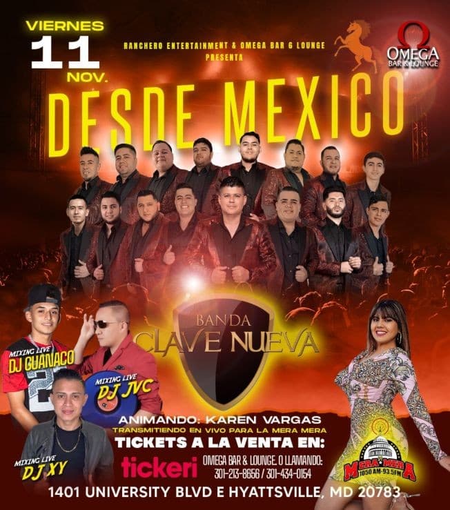 Event - BANDA CLAVE NUEVA EN CONCIERTO OMEGA BAR & LOUNGE HYATTSVILLE - silver spring, Maryland - November 11, 2022 | concert tickets