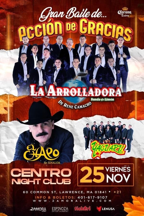 Event - La Arrolladora Banda El Limon, El Chapo de Sinaloa y Los Yaguaru en Lawrence, MA - Lawrence, Massachusetts - November 25, 2022 | concert tickets