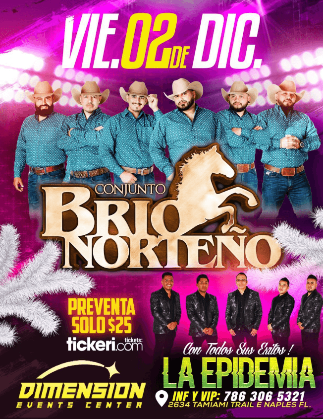 Event - CONJUNTO BRIO NORTEÑO , LA EPIDEMIA EN VIVO ! NAPLES FLORIDA - Naples, Florida - December 2, 2022 | concert tickets