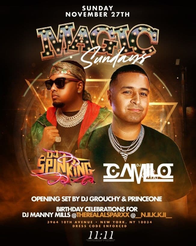 Event - Magic Sundays DJ Camilo Live With DJ Spinking At 11:11 Lounge - New York, New York - November 27, 2022 | concert tickets