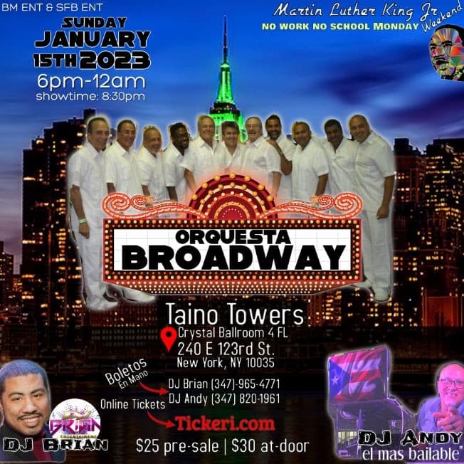 Event - Orquesta Broadway live at Taino Towers - New York City, New York - January 15, 2023 | concert tickets