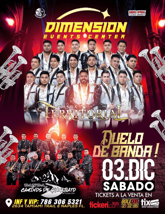 Event - BANDA TERRITORIAL  DE MONTERREY , BANDA CAMINOS DE GUANAJUATO EN CONCIERTO ! NAPLES FLORIDA - Naples, Florida - December 3, 2022 | concert tickets