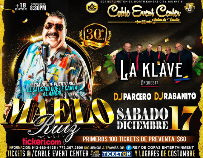 Event - MAELO RUIZ , LA KLAVE ORQUESTA EN CONCIERTO ! NORTH KANSAS CITY - North Kansas City, Missouri - December 17, 2022 | concert tickets