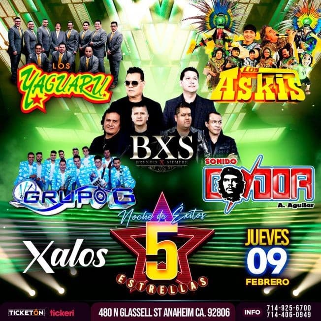 Event - LOS YAGUARU , BXS BRYNDIS X SIEMPRE , LOS ASKIS , GRUPO G , SONIDO CONDOR EN VIVO ! ANAHEIM CALIFORNIA - Anaheim, California - February 9, 2023 | concert tickets