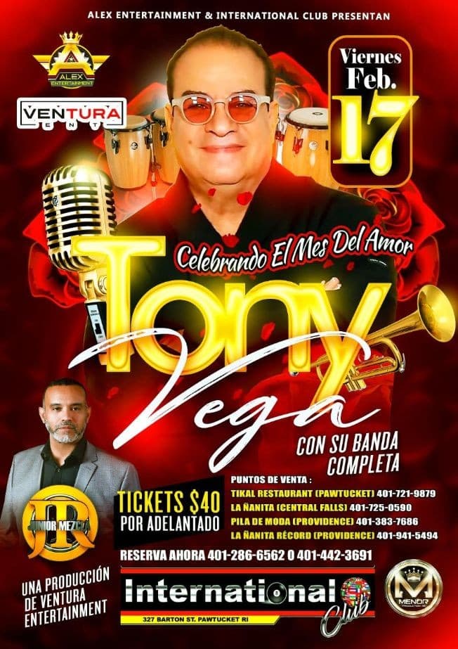 Event - TONY VEGA EN CONCIERTO | INTERNATIONAL CLUB | PAWTUCKET RI - Pawtucket, Rhode Island - February 17, 2023 | concert tickets