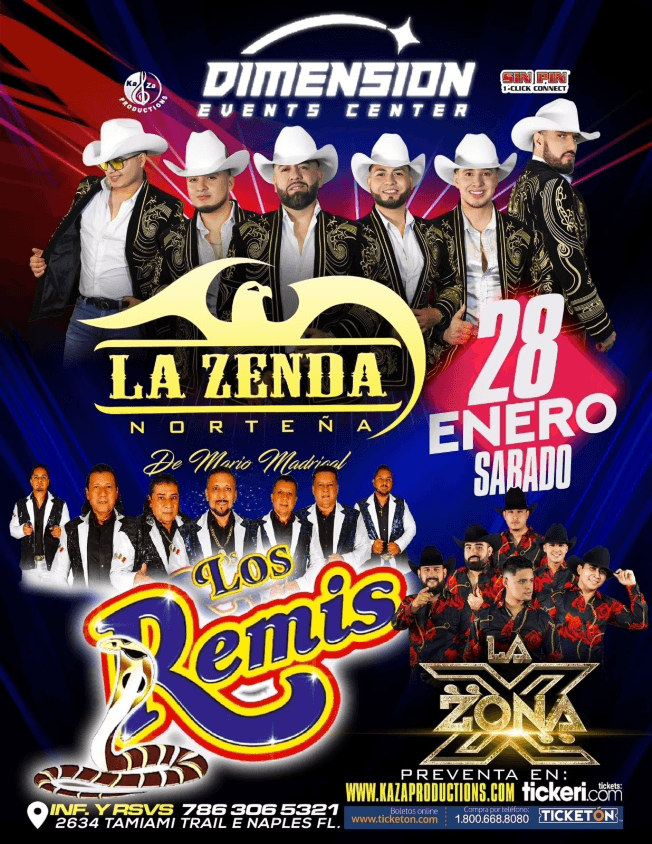 Event - LA ZENDA NORTEÑA , LA ZONA X , LOS REMIS EN VIVO ! NAPLES FLORIDA - Naples, Florida - January 28, 2023 | concert tickets