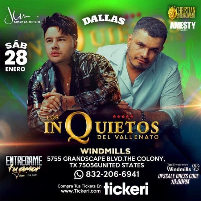 Event -  DALLAS (TEXAS) - LOS INQUIETOS DEL VALLENATO EN CONCIERTO ! - The Colony, Texas - January 28, 2023 | concert tickets