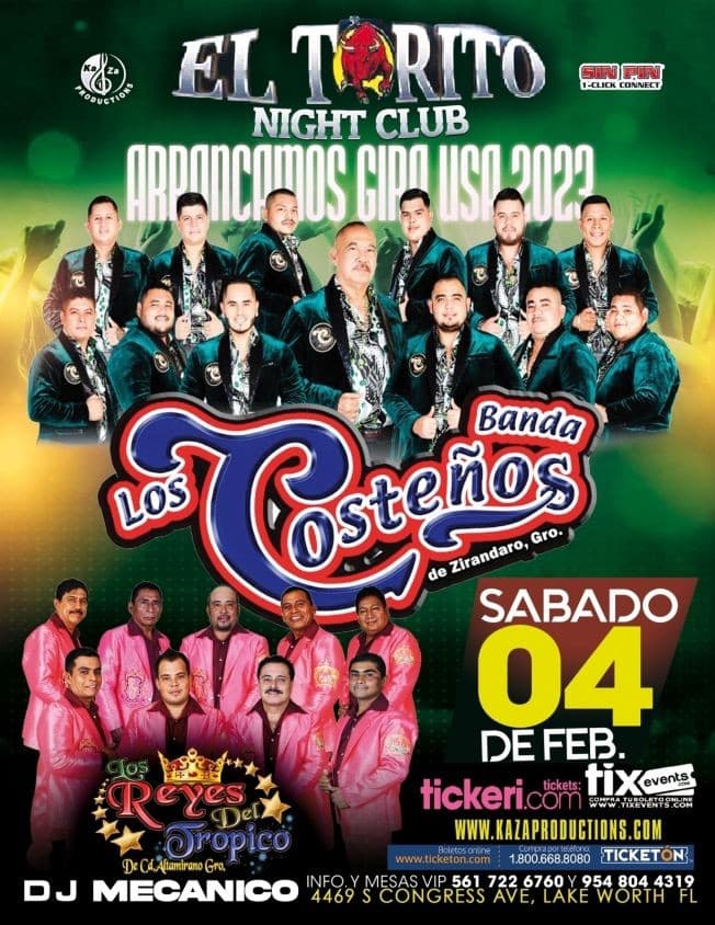 Event - BANDA LOS COSTEÑOS DE ZIRANDARO Y LOS REYES DEL TROPICO EN VIVO !  LAKE WORTH FL - Lake Worth, Florida - February 4, 2023 | concert tickets