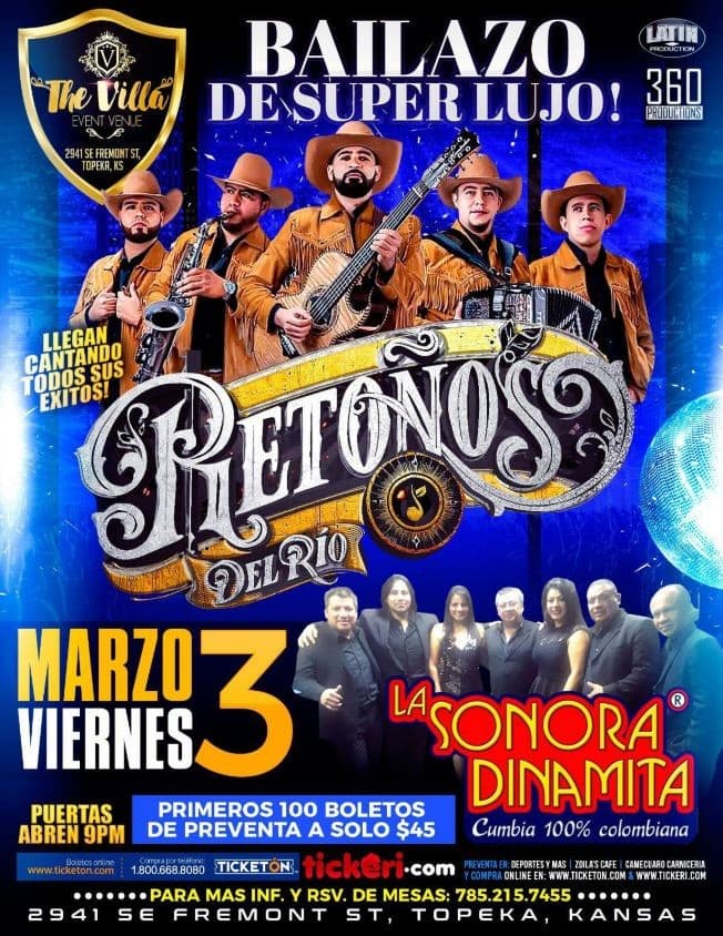 Event - RETOÑOS DEL RIO , LA SONORA DINAMITA EN VIVO ! TOPEKA KANSAS - Topeka, Kansas - March 3, 2023 | concert tickets