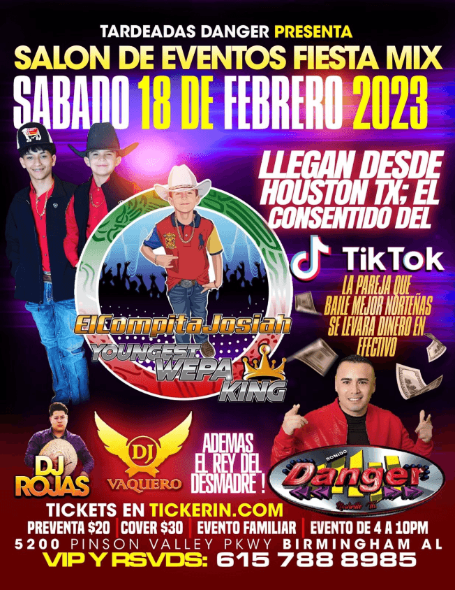 Event - EL COMPITA JOSIAH , DJ ROJAS , DJ VAQUERO EN VIVO ! BIRMINGHAM ALABAMA - Birmingham, Alabama - February 18, 2023 | concert tickets