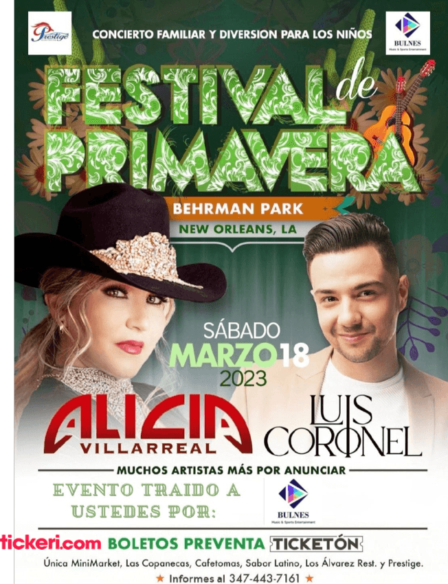 Event - ALICIA VILLARREAL Y LUIS CORONEL EN VIVO ! NEW ORLEANS LOUISIANA - New Orleans, Louisiana - March 18, 2023 | concert tickets