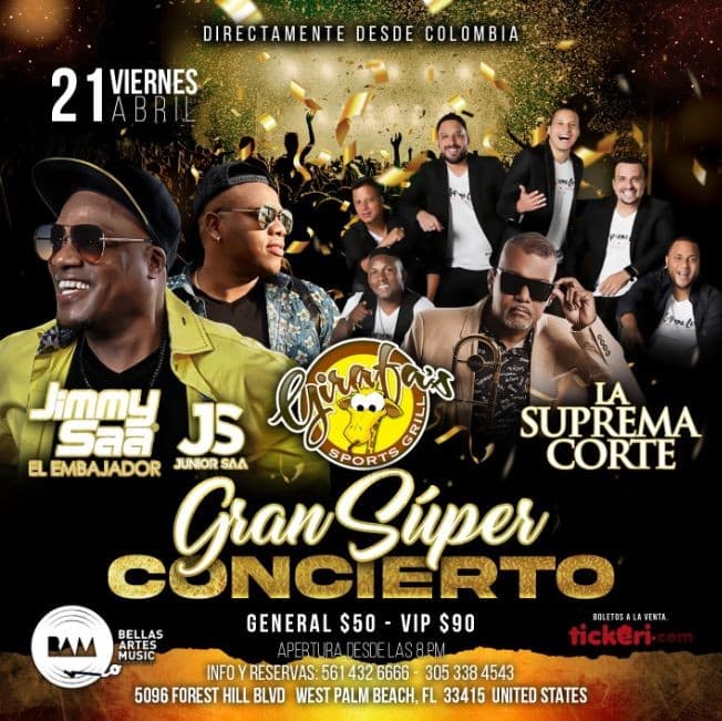 Event - JIMMY SAA Y LA SUPREMA CORTE GRAN SUPER CONCIERTO ! WEST PALM BEACH FL - West Palm Beach, Florida - April 21, 2023 | concert tickets