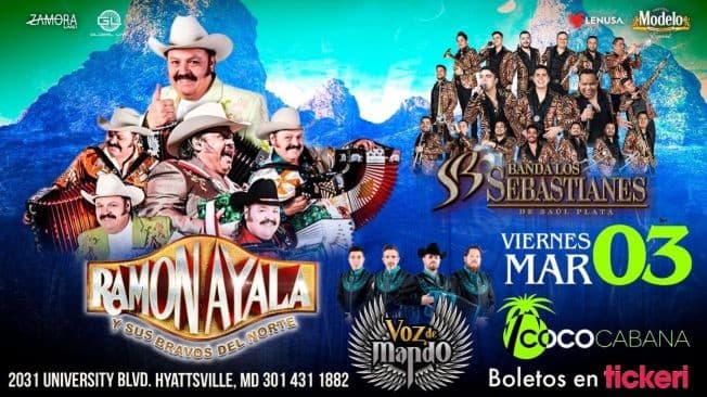 Event - MEGA BAILAZO!  BANDA LOS SEBASTIANES , VOZ DE MANDO EN VIVO ! HYATTSVILLE - Adelphi, Maryland - March 3, 2023 | concert tickets