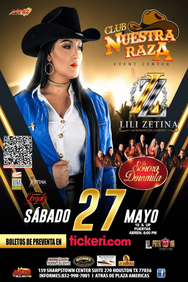 Event - LILI ZETINA ( LA PATRONA DEL CORRIDO ) LA SONORA EXCLUSIVA DINAMITA- HOUSTON TEXAS - Houston, Texas - May 27, 2023 | concert tickets