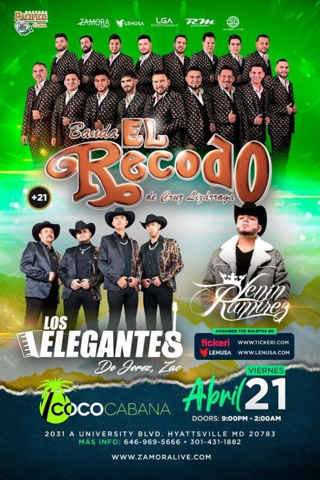 Event - BANDA EL RECODO , LOS ELEGANTES DE JEREZ , LENIN RAMIREZ EN VIVO ! ADELPHI MARYLAND - Adelphi, Maryland - April 21, 2023 | concert tickets