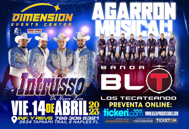 Event - INTRUSSO DE NUEVO LEON , BANDA BLT LOS TECATEANDO EN VIVO ! NAPLES FLORIDA - Naples, Florida - April 14, 2023 | concert tickets