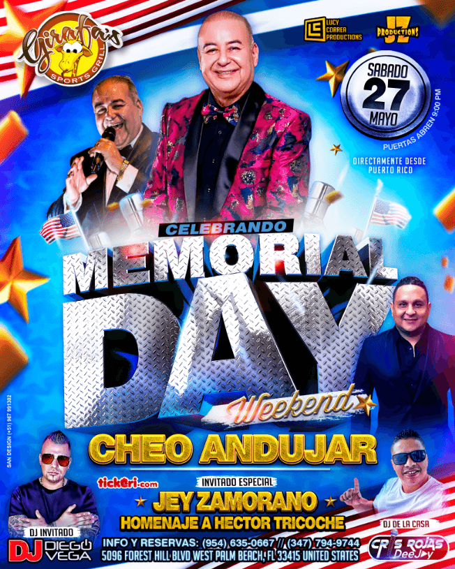 Event - CELEBRANDO MEMORIAL DAY WEEKEND CHEO ANDUJAR EN CONCIERTO! WEST PALM BEACH - West Palm Beach, Florida - May 27, 2023 | concert tickets