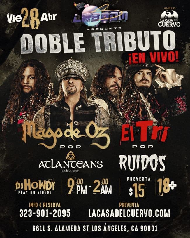 Event - MAGO DE OZ Y EL TRI TRIBUTOS EN VIVO EN LA BOOM NIGHTCLUB - Los Angeles, California - April 28, 2023 | concert tickets