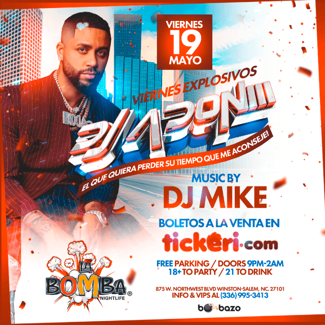 Event - DJ ADONI EN VIVO EN LA BOMBA NIGHTLIFE DE WINSTON SALEM - Winston-Salem, North Carolina - May 19, 2023 | concert tickets