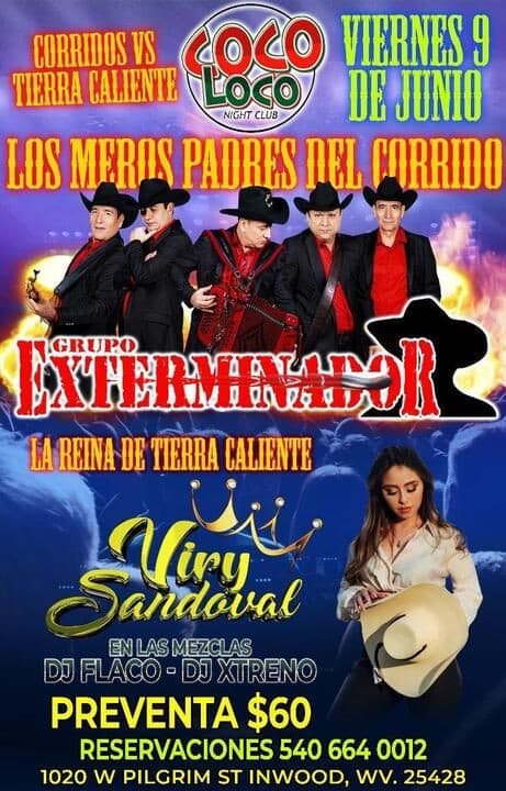 Event - GRUPO EXTERMINADOR , VIRY SANDOVAL EN CONCIERTO ! INWOOD WEST VIRGINIA - Inwood, West Virginia - June 9, 2023 | concert tickets