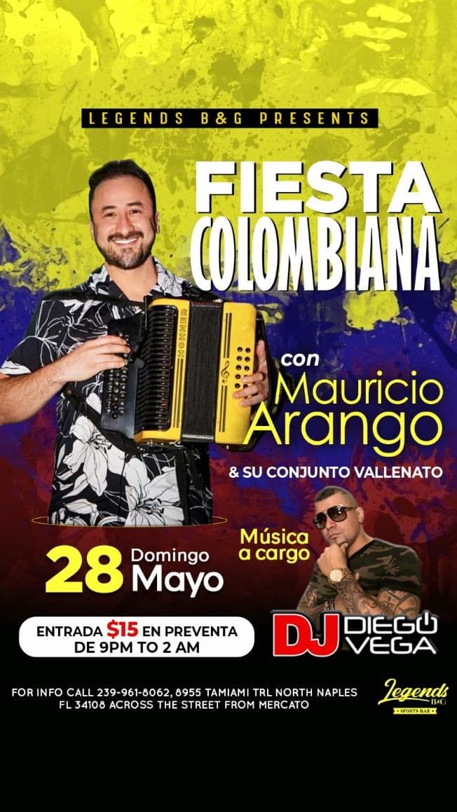 Event - Fiesta colombiana con parrandon Vallenato - Naples, Florida - May 28, 2023 | concert tickets