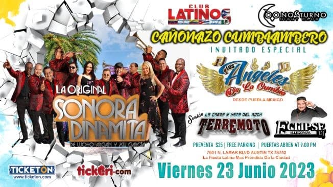 Event - Cañonazo Cumbiambero LA SONORA DINAMITA Y LOS ANGELES DE LA CUMBIA - Austin, Texas - June 23, 2023 | concert tickets