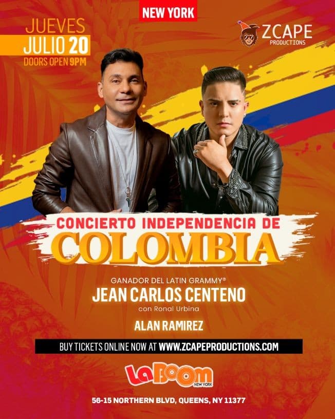 Event - JEAN CARLOS CENTENO & ALAN RAMIREZ EN CONCIERTO DE INDEPENDENCIA COLOMBIANA - Queens, New York - July 20, 2023 | concert tickets